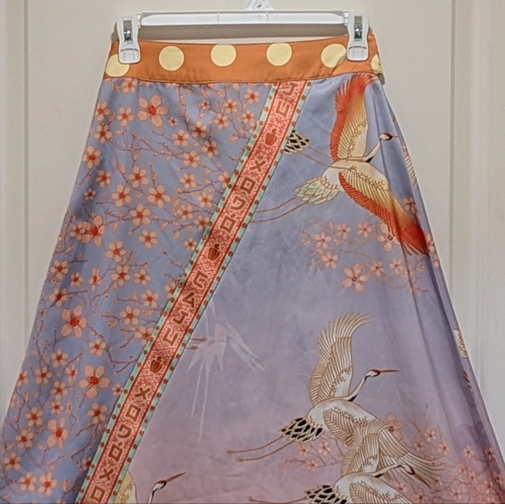 EUC Farm Rio S Heron Pattern Tie Waist Satin Harem Pants - Picture 6 of 8